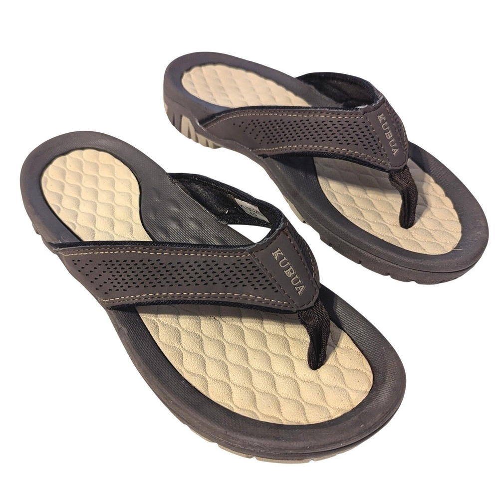 KUBUA Mens Beach Flip Flops Water Thong Sandals Outdoor Brown Tan EU 45 ~US 11
